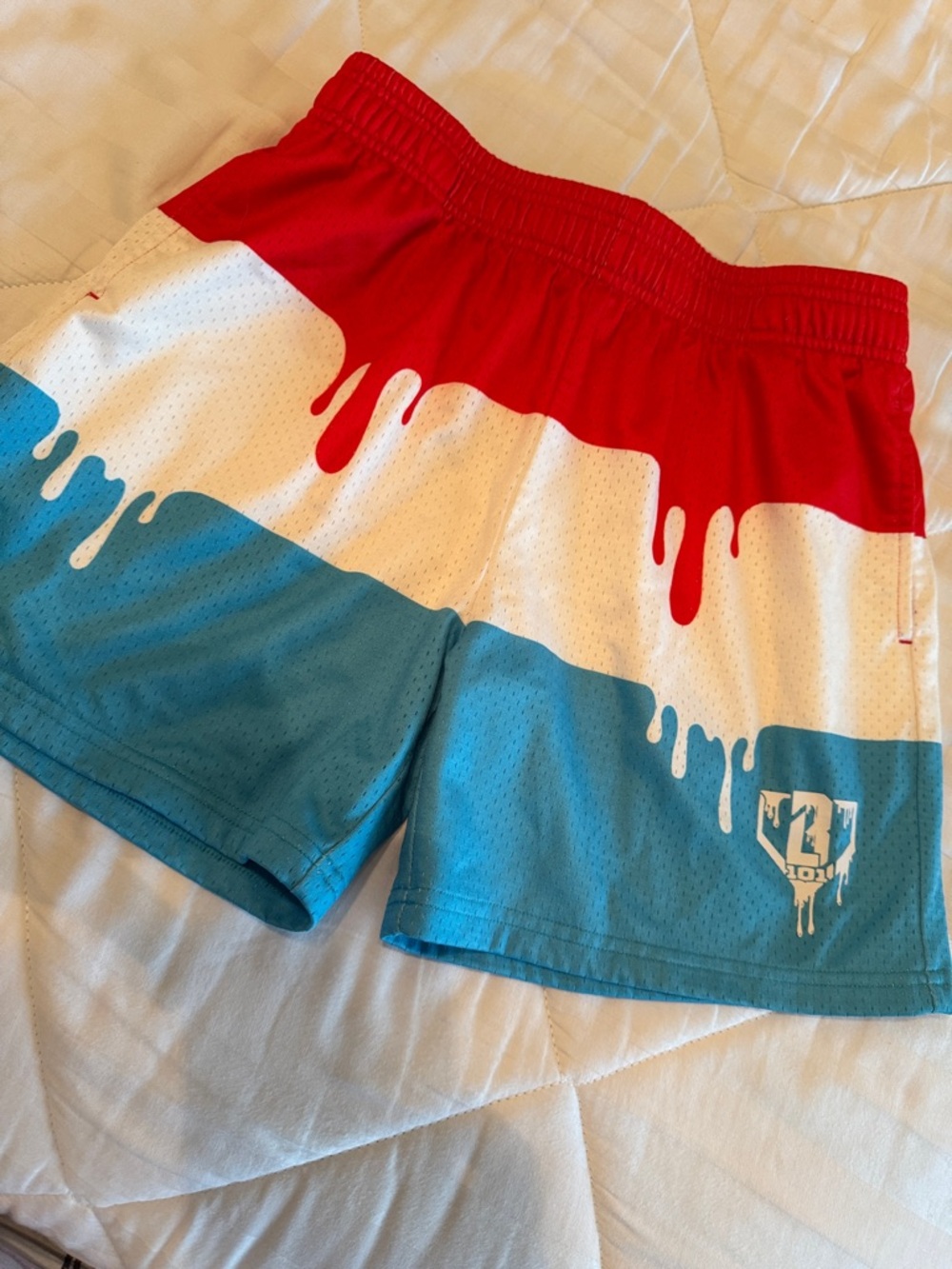 Boys Baseball Lifestyle 101 Drip Print Athletic Shorts in Red, White & Blue
